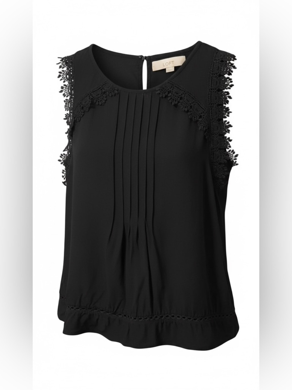 LOFT Black Lace Pleated Tank Sleeveless Blouse Petite XXS